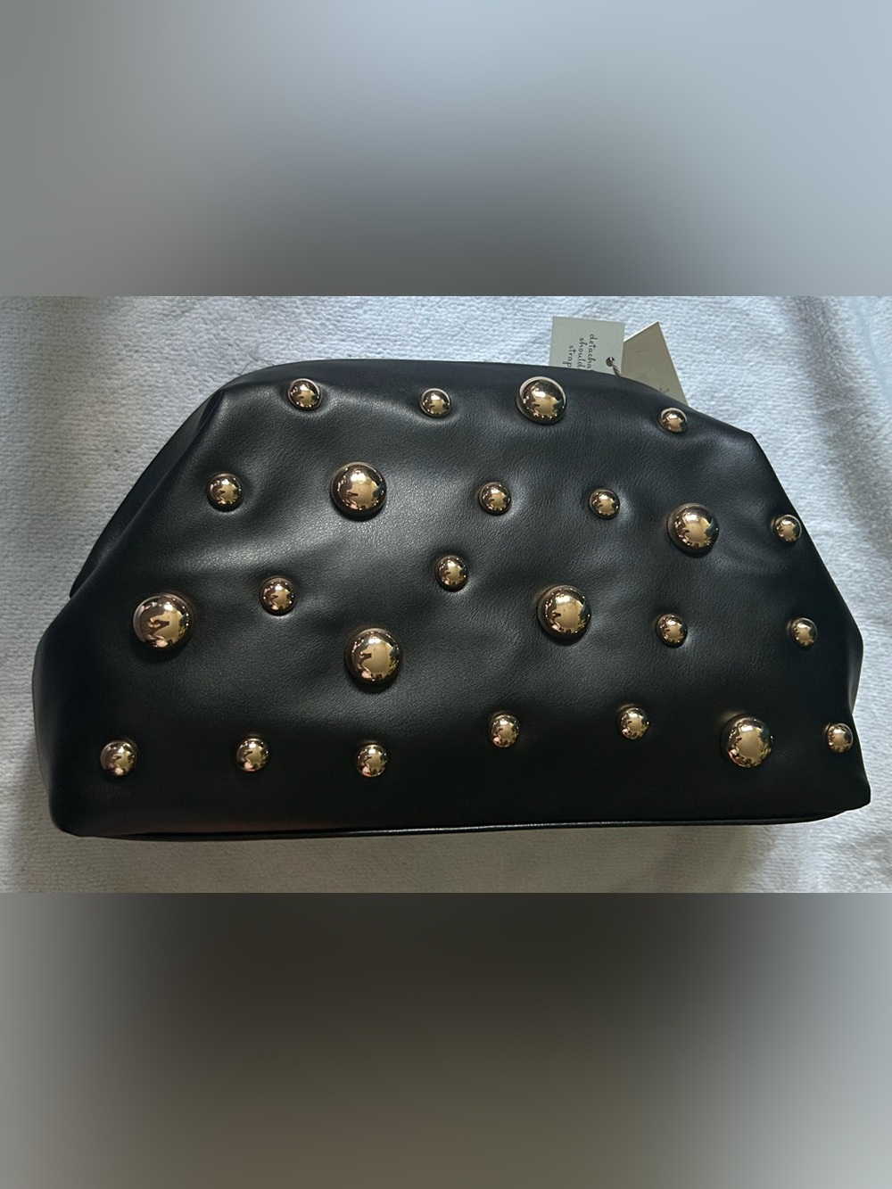 A New Day Handbag Purse Black Gold Rivets Doctor Bag Opening Removable Strap NWT
